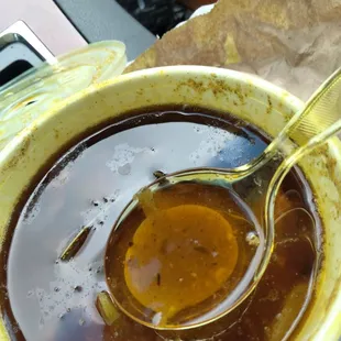 Oil floating at the top of my chicken soup, making my lunch inedible.