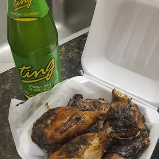 1/4 jerk chicken and Ting.