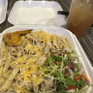 Jerk Chicken Pasta with Jamaican lemonade