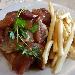 Open Faced Roast Pork w Carmelized Apples = $10 = Oh Lordy!
