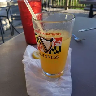 Pineapple-peach crush on the beautiful back patio!