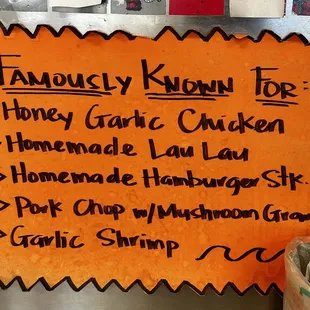 a list of food items