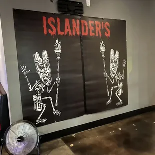 two skeletons on a wall