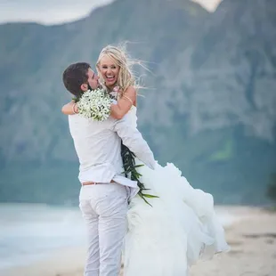 Just Married at Waimanalo Bay