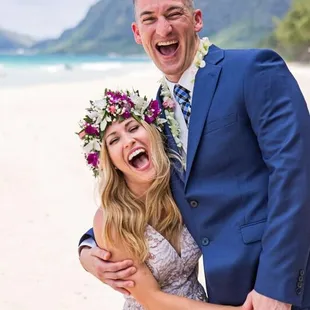 Sharing a laugh at Waimanalo Bay. Let us help you plan you Hawaii Elopement for 2020!