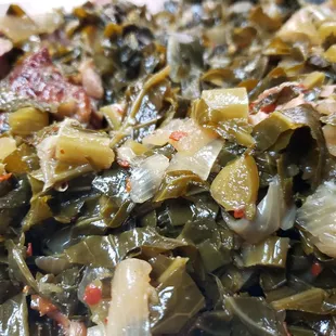 a plate of collard greens