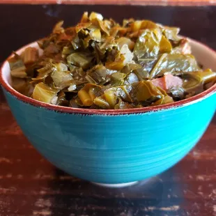 a bowl of collard greens