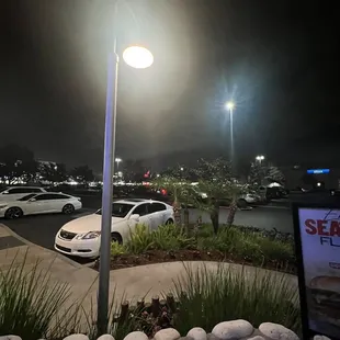 a parking lot at night