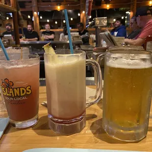 Left to right: Big Island Iced Tea, Lava Flow (virgin), beer