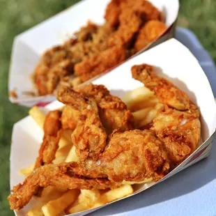 Fried Frog Legs with Fries and Alligator Bites with Gumbo Rice (Pearson's Cajun Kitchen) - just like chicken and pork! =)