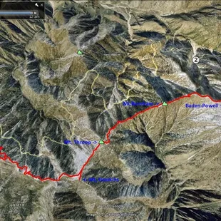 Our trek, San Gabriel Mountains. Thanks Google Earth