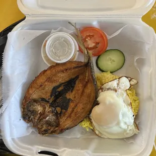 Daing na Bangus (Fried Milk-fish) w/yellow rice