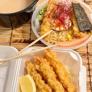 Excellent Miso Seafood Ramen to go. Love the crab and shrimp tempura. Also appreciated the staff kept everything separate.