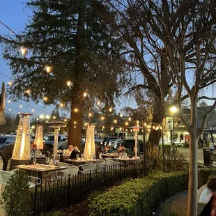 Outdoor seating with heat lamps