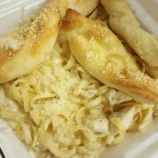 a take out container of food