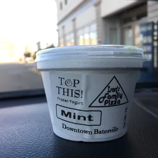 Frozen Mint yogurt from the freezer