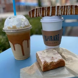 a cup of coffee and a piece of cake