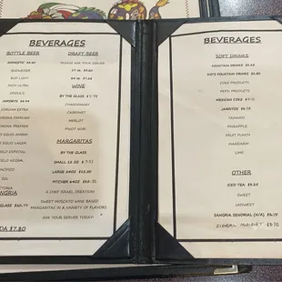 Beverage menu -- August 2024