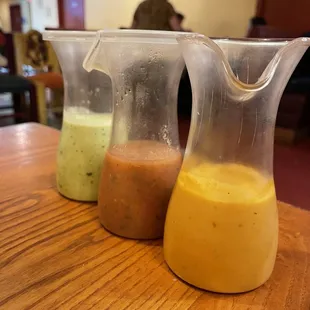 Salsas L to R: guacamole cilantro, traditional, &amp; habanero