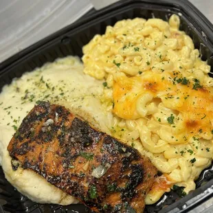 Seared Salmon with Garlic Mash and Mac