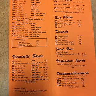 Menu as of 11/14/2016