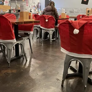 Some chairs were festively decorated