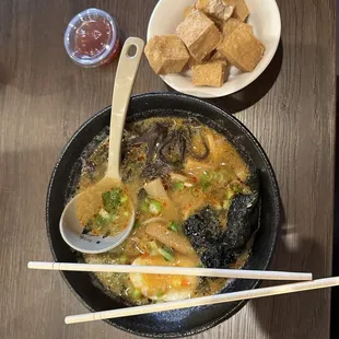 Crispy Tofu Ramen with Sesame miso (mild spicy)