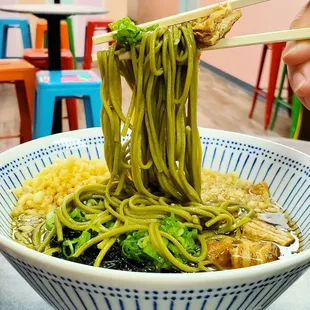 Green Tea Soba Noodles Soup , made with Matcha &amp; Buckwheat