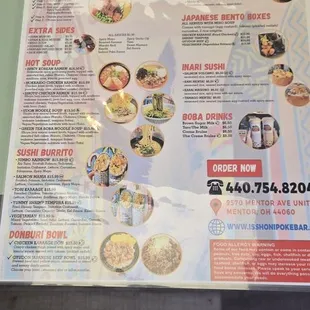 menu, sushi and sashimi