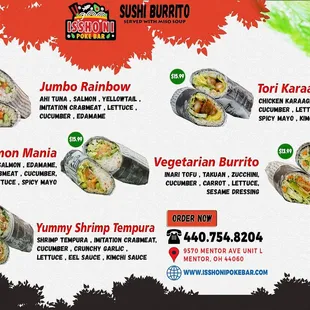 Sushi Burritos menu