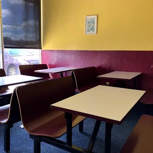 empty tables and chairs