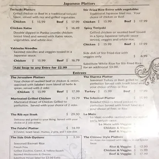 the menu of the restaurant