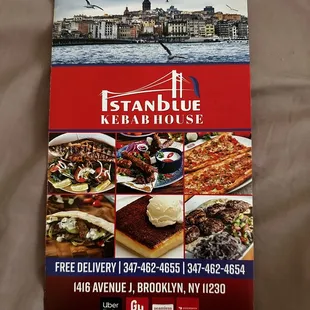 Menu from Istanblue Kebab House. Our food was stale and nothing looked like photos in this menu. Most of our food ended up in the garbage.