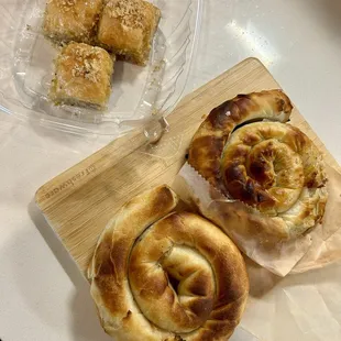 Baklava, spinach-feta borek, potato borek