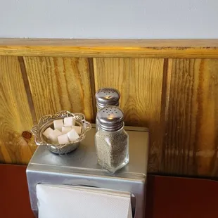 Sugar Cubes, Salt, Pepper, &amp; Napkins are on the tables  06-23-2023