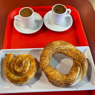 Turkish Coffee, Spinach Feta Cheese Borek, Simit