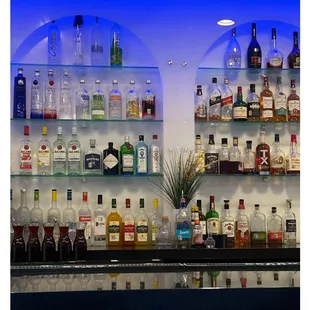 shelves of alcohol bottles