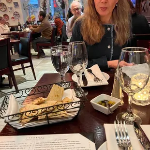 Complimentary pita and olives