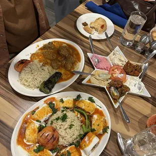 We got a dip sampler and 2 chicken dishes with fresh pita!