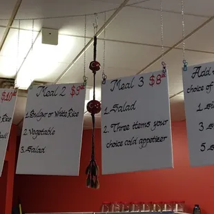Meal choices. Menu.