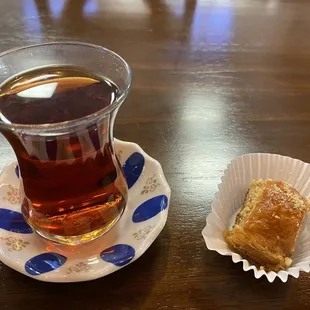 Turkish Tea and a walnut baklava