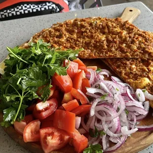 a pizza and salad