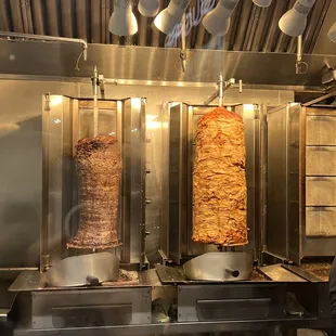 a kebab being cooked in a commercial kitchen