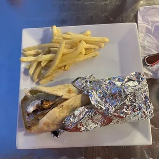 Chicken gyro with fries