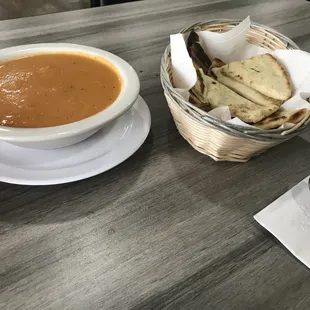Lentil soup and pita bread