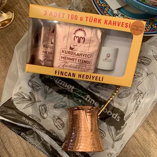 Turkish coffee pot $12.99 &amp; coffee with free cup $5.99