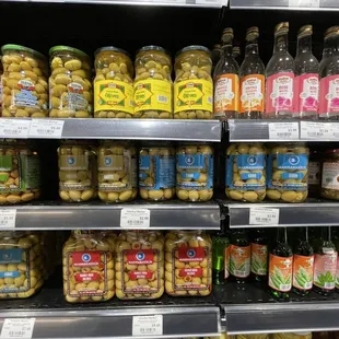 shelves of pickles and olives