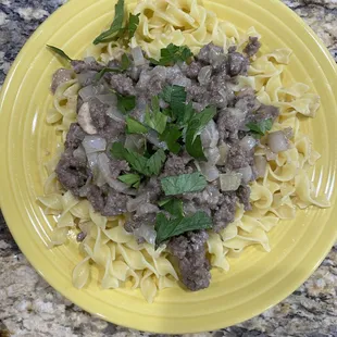 Ground beef stroganoff.