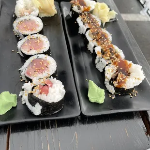 Salmon Skin and Yellowtail rolls.