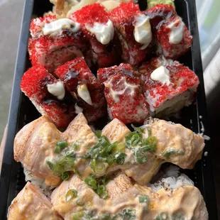 Seared salmon &amp; yummy yummy roll